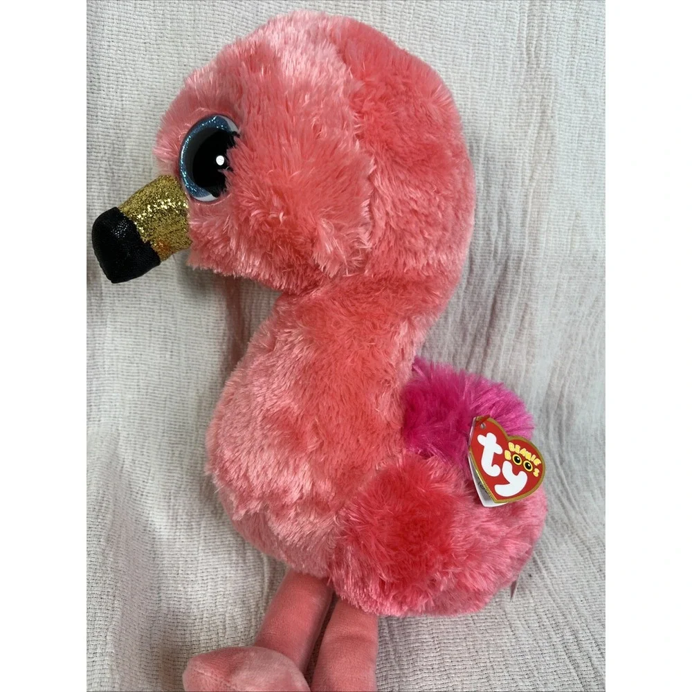 Ty Beanie Boos Flamingo Plush Bird Stuffed Animal Gilda‎ Gold Black Pink 10